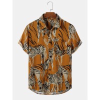 Mens Zebra Print Soft Chest Pocket Short Sleeve Shirts