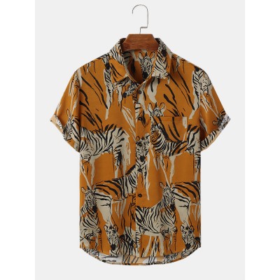 Mens Zebra Print Soft Chest Pocket Short Sleeve Shirts