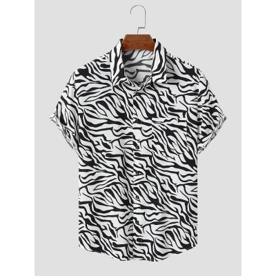 Mens Zebra Skin Chest Pocket Front Buttons Shirts